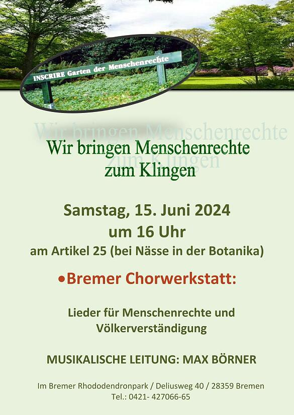 Konzert im Garten der Menschenrechte am 15. Juni 2024 um 16 Uhr