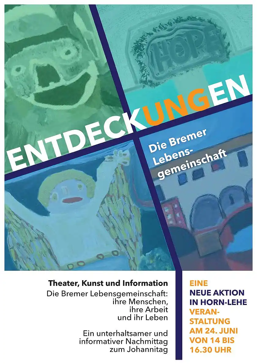 Ankündigungsplakat Entdeckungen - Theater und Kunst Bremer Lebensgemeinschaft