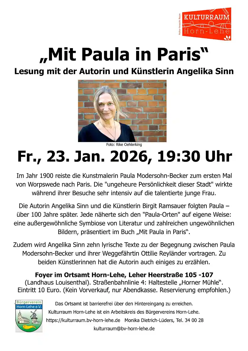 Lesung im Ortsamt Horn-Lehe am 23.01.2026 um 19.30 Uhr, Mit Paula in Paris