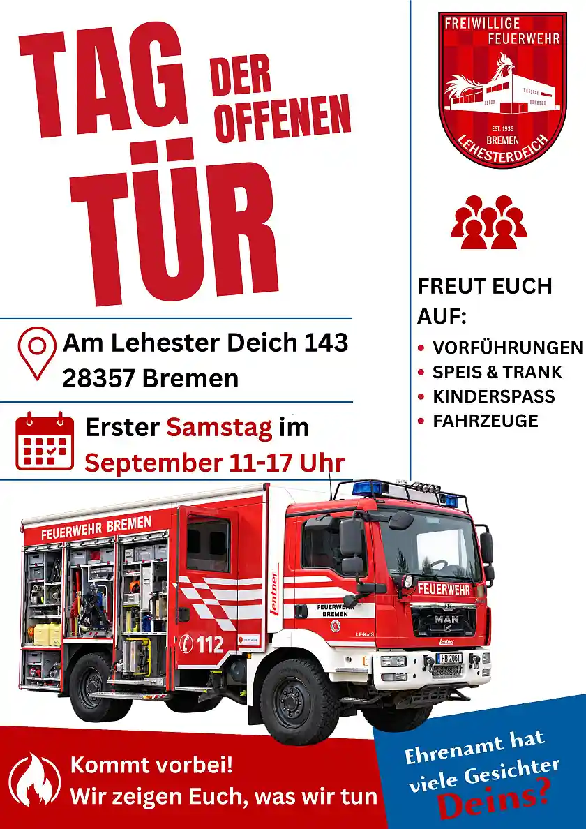 Tag der offenen Tür bei der Freiwilligen Feuerwehr Lehesterdeich am 05.09.2026