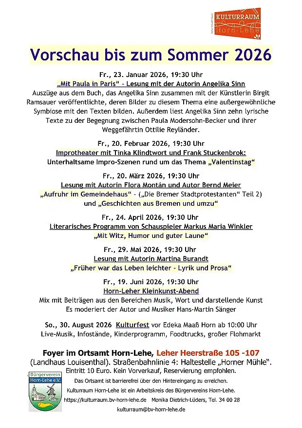 Veranstaltungen von Kulturraum Horn-Lehe 2026