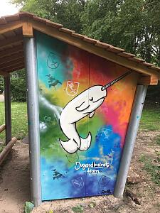 Das Graffiti am Unterstand Spielplatz Vorkampsweg