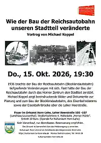 Wie der Bau der Reichsautobahn unseren Stadtteil veränderte - Vortrag von Michael Koppel am 15.10.2026 um 19.30 Uhr im Ortsamt Horn-Lehe